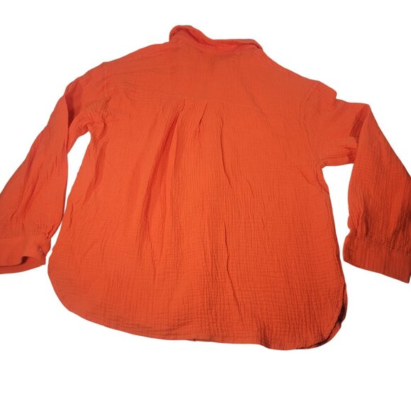 Women Orange Button-Up Shirt 100% Cotton Long Sleeve Collared Size M - Picture 9 of 9